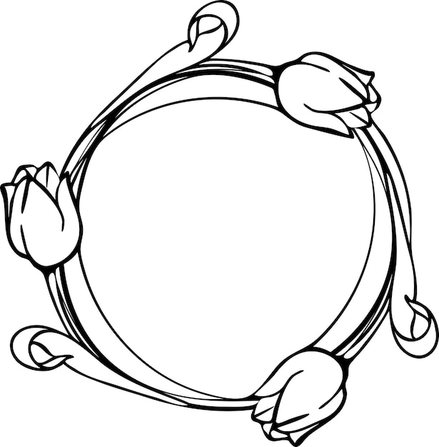 Round frame with tulips decorative frame for cutting paper cut file