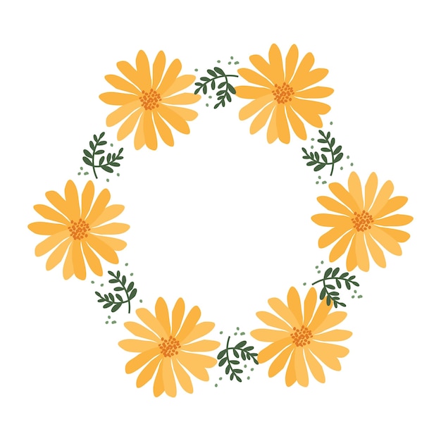 Vector round frame of yellow flowers