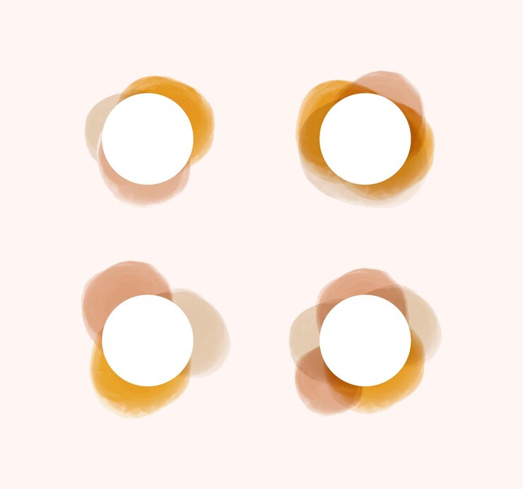 Vector round frames with brush stroke watercolor splashes