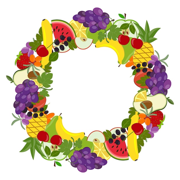 Round fruit frame, isolated vector illustration