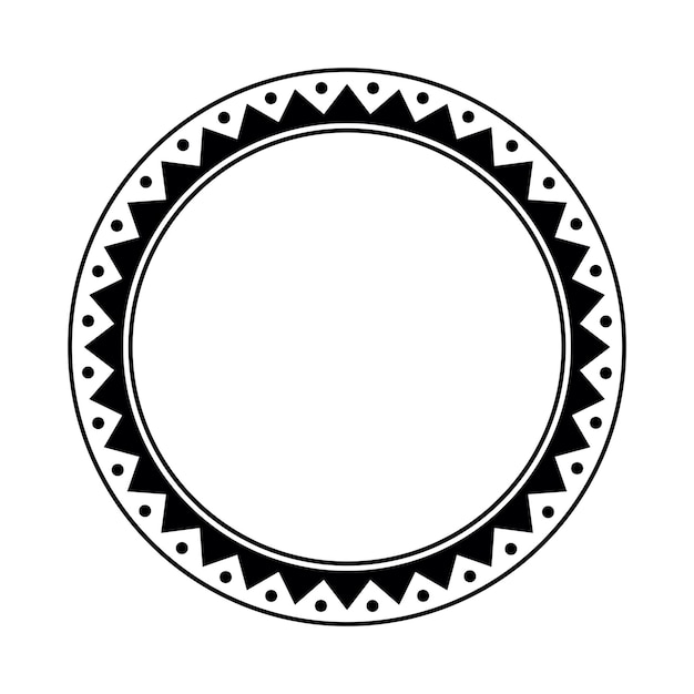 Vettore disegno rotondo geometrico di cornice maori semplice in bianco e nero
