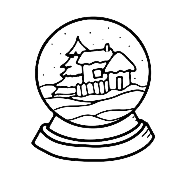 round glass christmas snow ball decoration doodle style