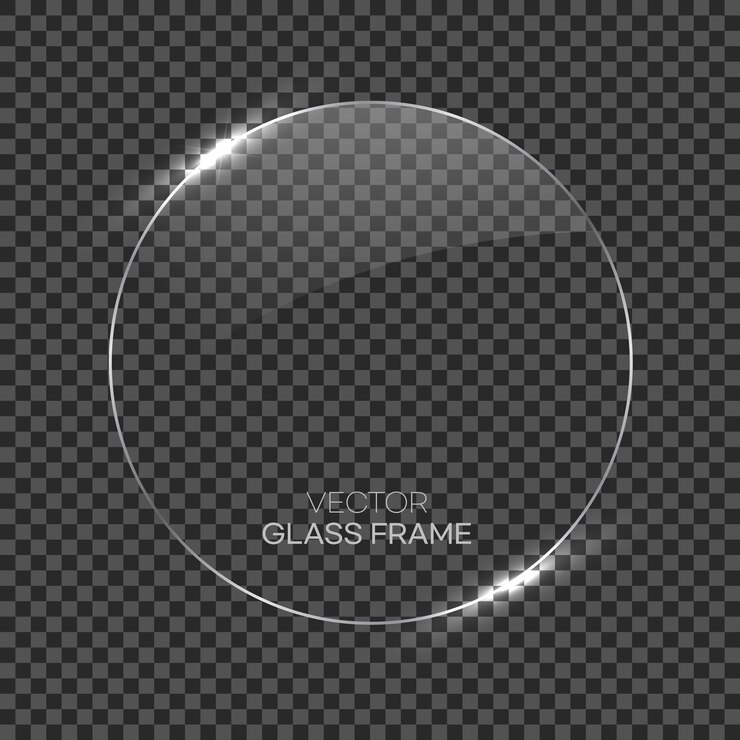 Vector round glass frame with a transparent background. vector illustration.
