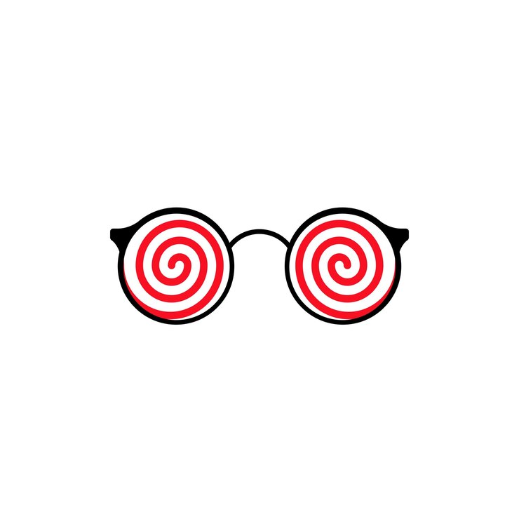 Vector round glasses with red spiral circles fun accessory for parties and pranks