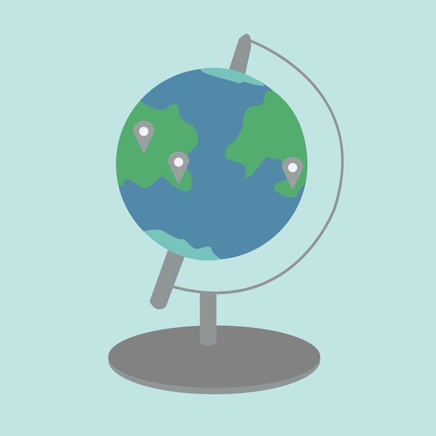 Vector a round the globe with location pin stickers on it, educational and travel concept.