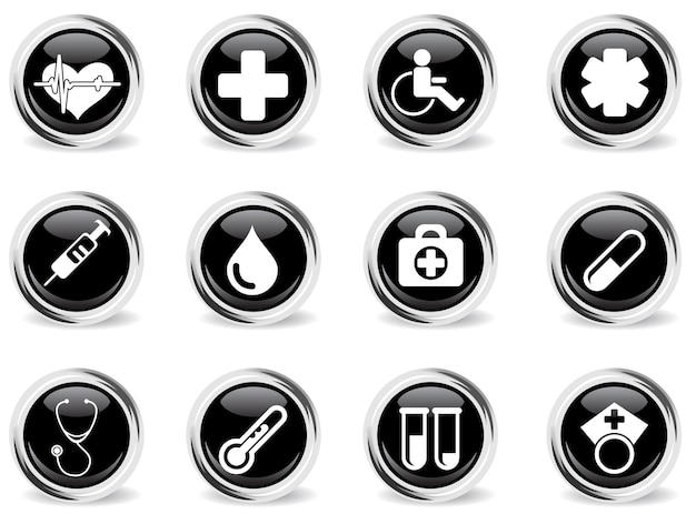 Vector round glossy health icon set