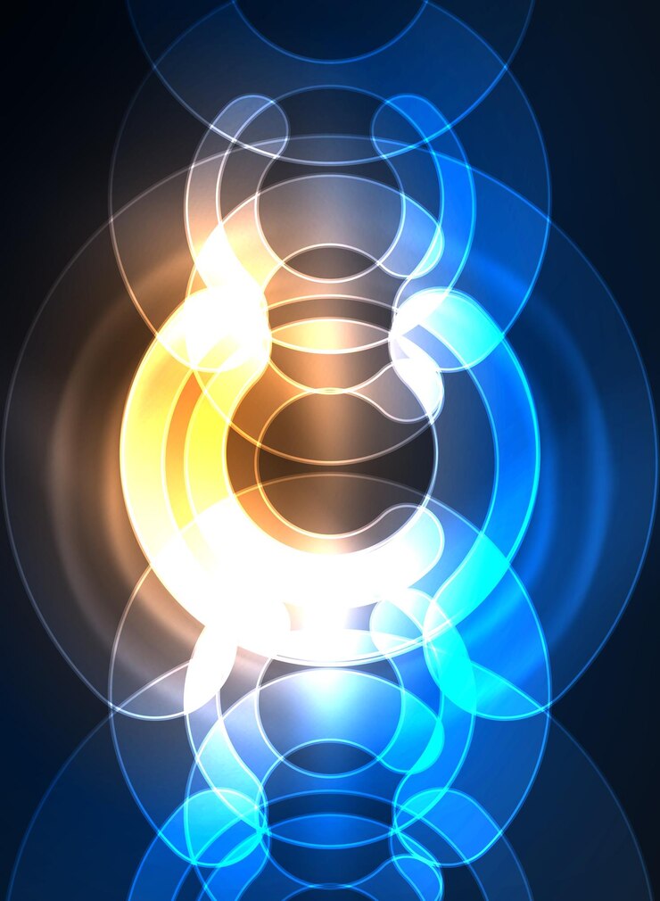 Vector round glowing elements on dark space abstract background vector illustration