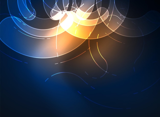 Vector round glowing elements on dark space abstract background vector illustration