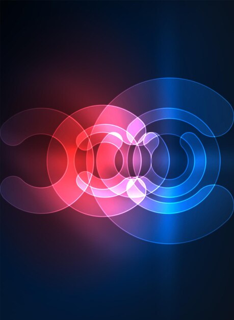 Round glowing elements on dark space abstract background Vector illustration
