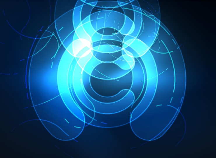 Vector round glowing elements on dark space abstract background vector illustration