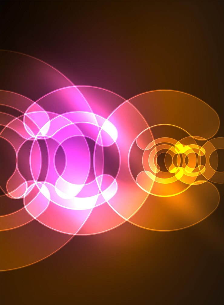 Vector round glowing elements on dark space abstract background vector illustration