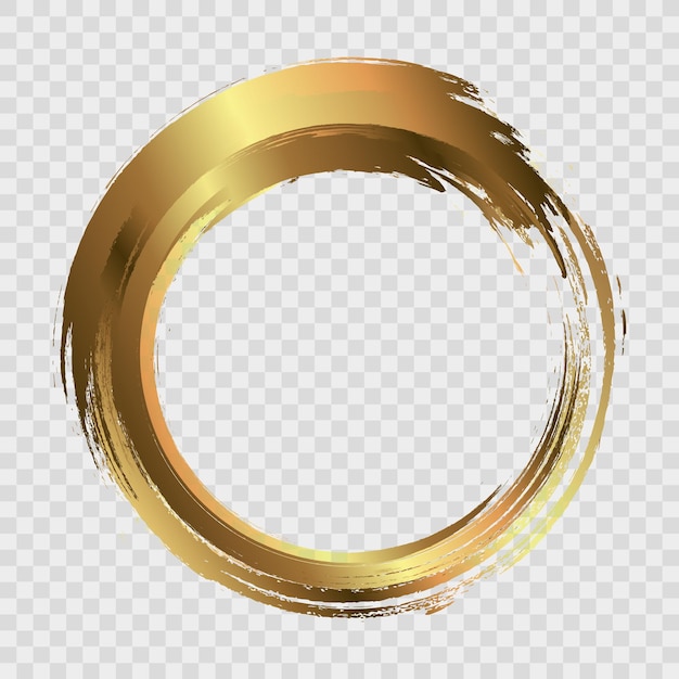 Vector round gold frame painted with brush strokes on a white background golden concept design