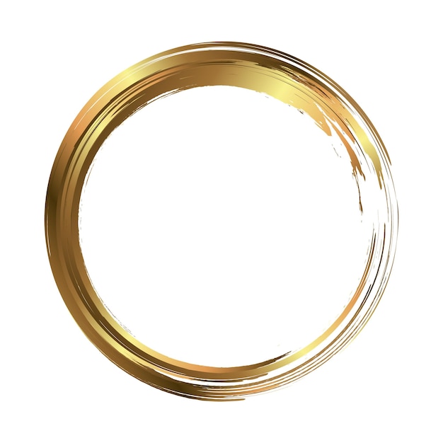 Round gold frame painted with brush strokes on a white background Golden concept design