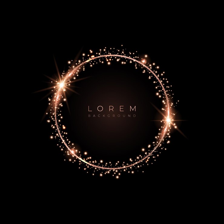Round gold frame with glitter and flares. Vector illustration.