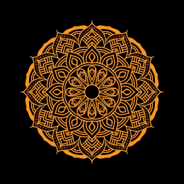 Mandala dorata rotonda sul nero