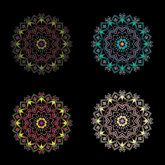 Round gradient mandala on black isolated background