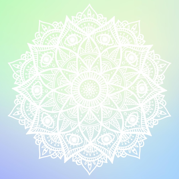 Круглая мандала градиента на белом изолированном фоне. вектор бохо мандала в пастельных тонах. мандала с цветочными узорами. шаблон йоги