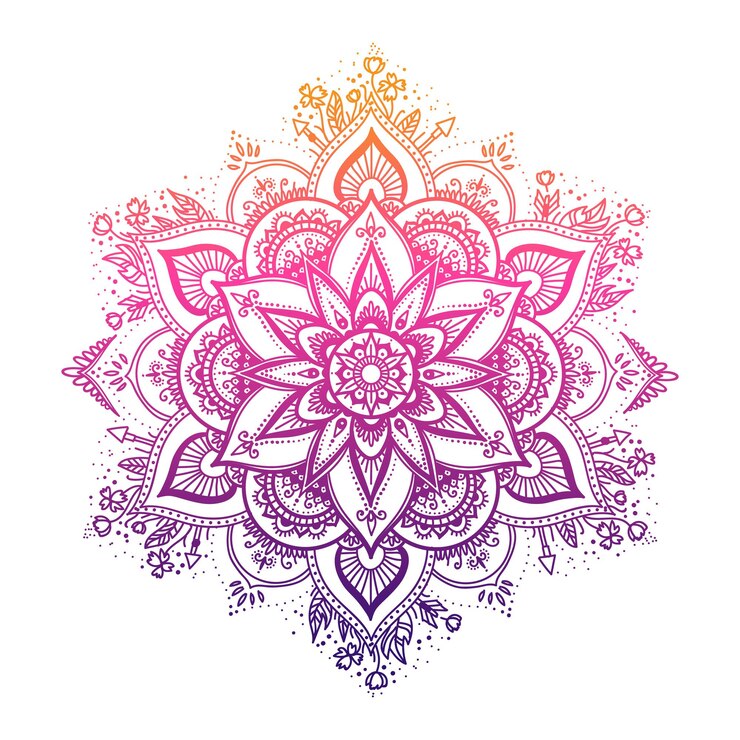 Round gradient mandala on white isolated background. Vector boho mandala in pastel colors. Mandala with floral patterns. Yoga template