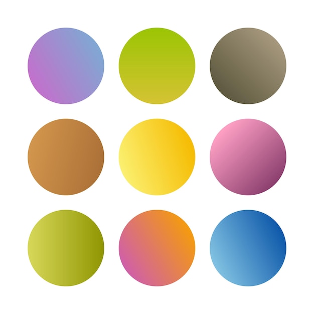 Round gradients spheres. set of nine trendy multicolored gradients. vector illustration