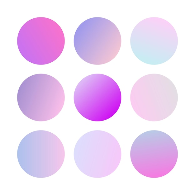 Round Gradients spheres. Set of nine trendy multicolored Gradients . Vector illustration