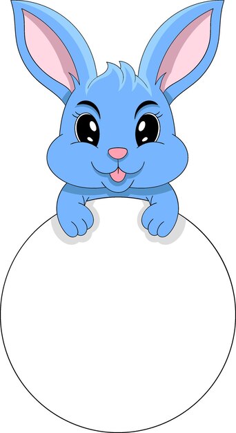 round greeting card template with blue rabbit decoration creative image