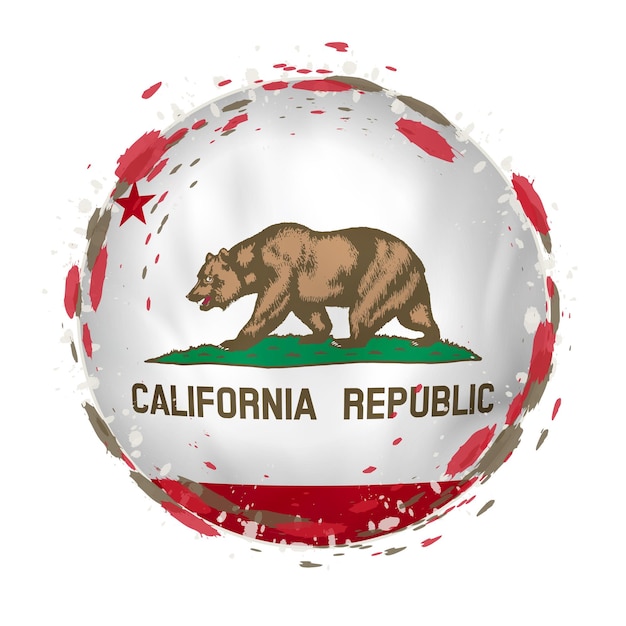 Vector round grunge flag of california us state with splashes in flag color vector illustration