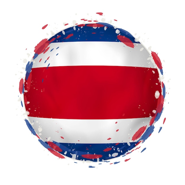 Round grunge flag of Costa Rica with splashes in flag color. Vector illustration.