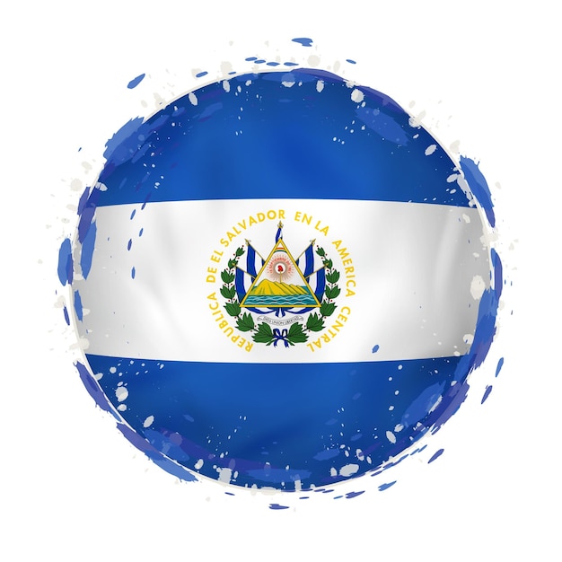 Round grunge flag of El Salvador with splashes in flag color. Vector illustration.