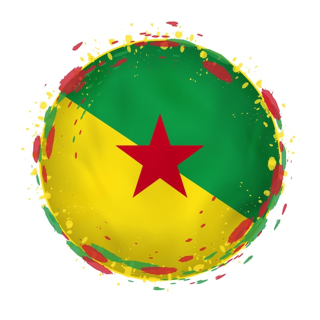 Vector round grunge flag of french guiana with splashes in flag color. vector illustration.