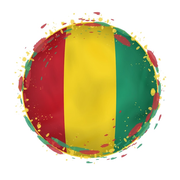Round grunge flag of guinea with splashes in flag color vector illustration