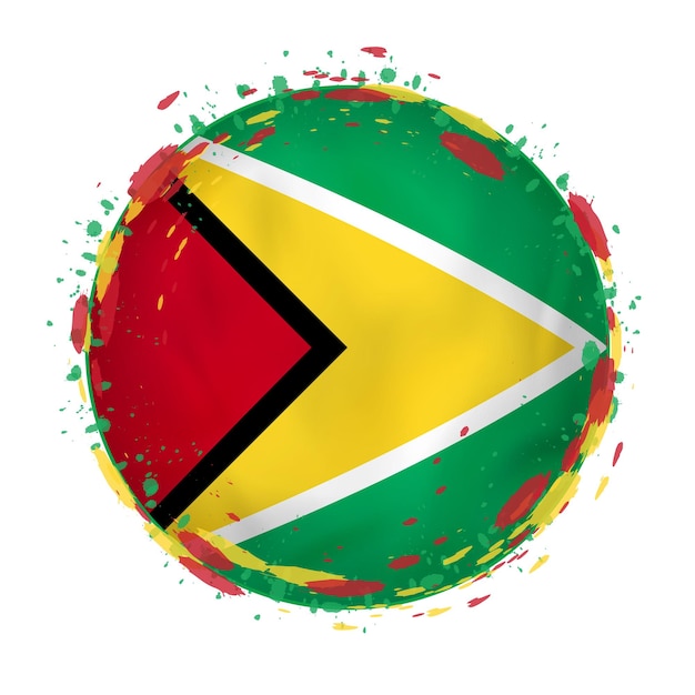 Round grunge flag of Guyana with splashes in flag color. Vector illustration.