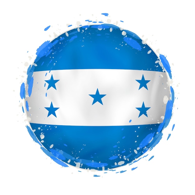 Round grunge flag of Honduras with splashes in flag color. Vector illustration.