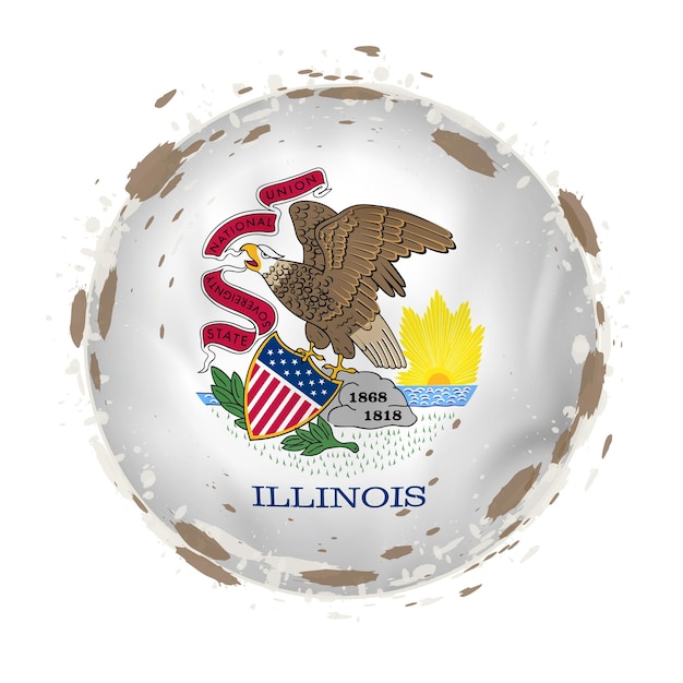 Round grunge flag of Illinois US state with splashes in flag color Vector illustration