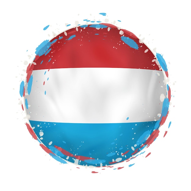 Round grunge flag of Luxembourg with splashes in flag color Vector illustration