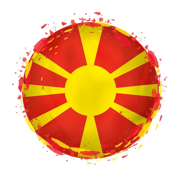 Vector round grunge flag of macedonia with splashes in flag color vector illustration