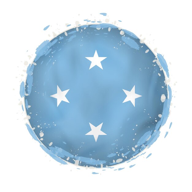 Round grunge flag of micronesia with splashes in flag color vector illustration