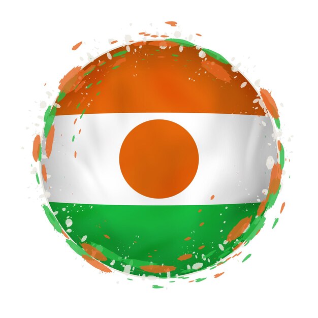 Round grunge flag of Niger with splashes in flag color Vector illustration