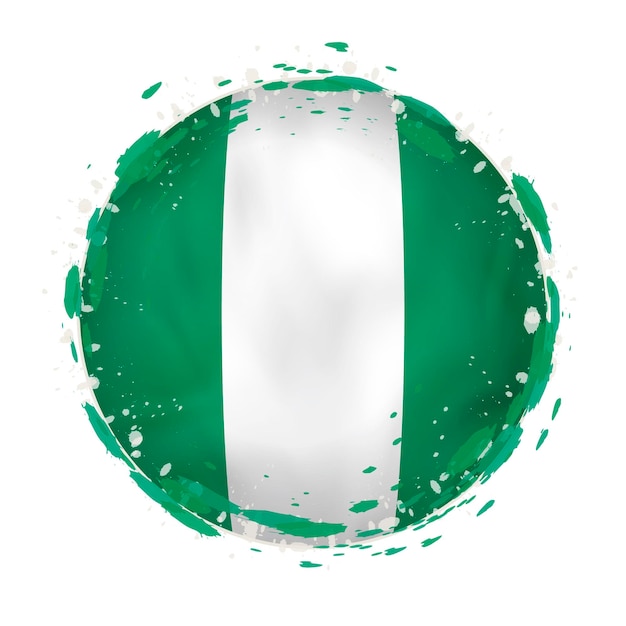 Круглый гранж-флаг нигерии с вкраплениями цвета флага векторная иллюстрация