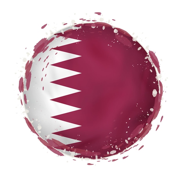 Round grunge flag of Qatar with splashes in flag color. Vector illustration.