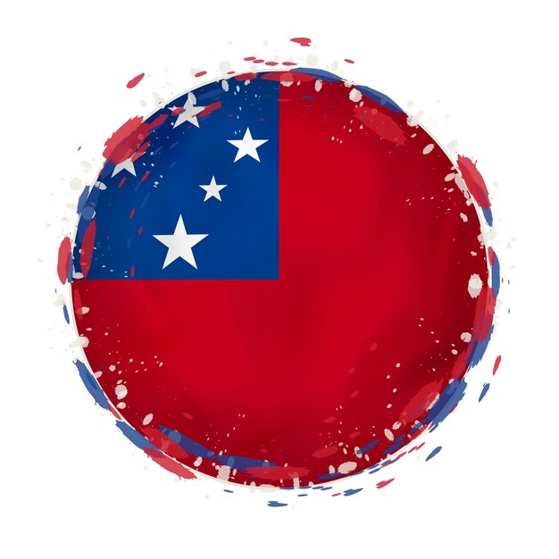 Round grunge flag of Samoa with splashes in flag color Vector illustration