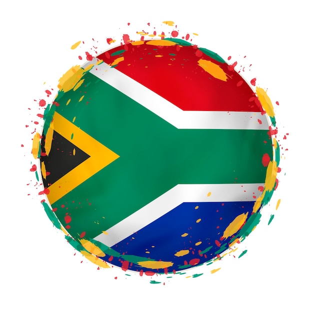 Round grunge flag of South Africa with splashes in flag color Vector illustration