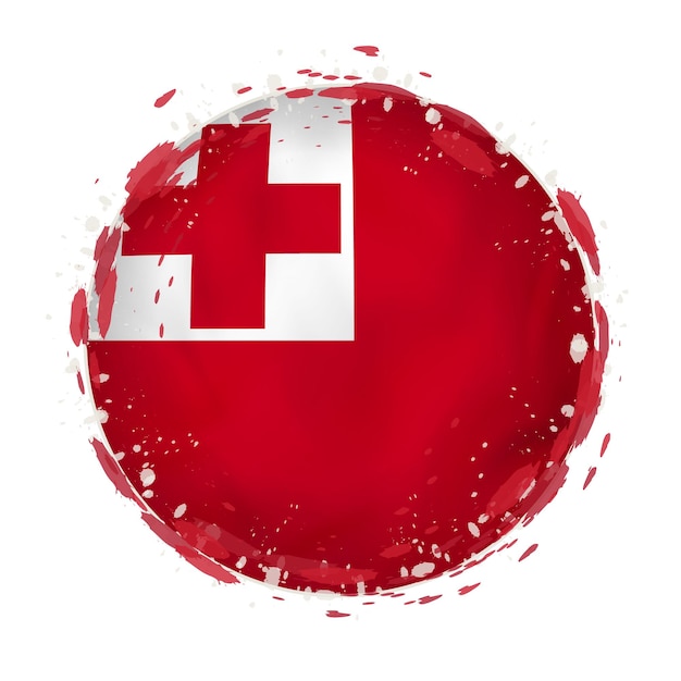 Round grunge flag of tonga with splashes in flag color vector illustration