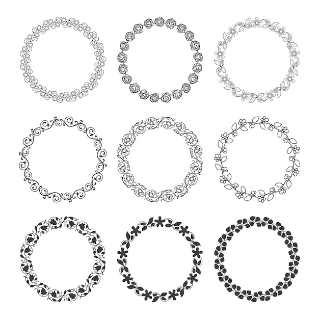 Vector round hand-draw laurel wreaths