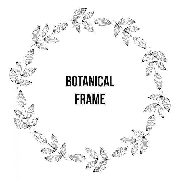 Cornice botanica disegnata a mano rotonda con foglie.