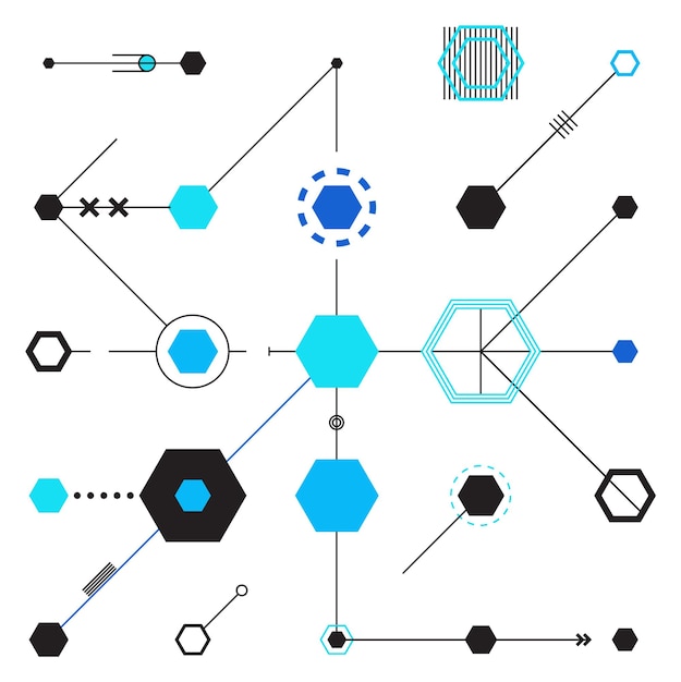 Round and hexagonal elements in bauhaus style Graphic design