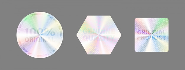 Vector round hologram label set  on white. geometric holographic label for award , product guarantee, sticker design.  hologram sticker collection. quality holographic sticker set.