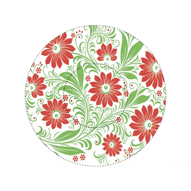 Round icon with colored flowers pattern