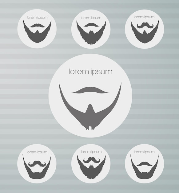 Vector round icons beard with mustache.
