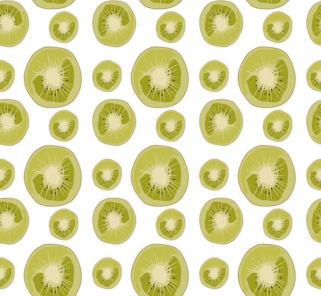 Vector round kiwi slices with peel seamless pattern in vector suitable for backgrounds and prints