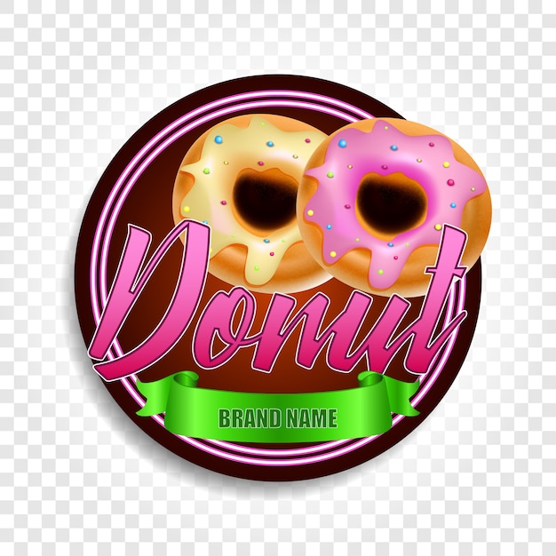 Round label or sticker with sweet donuts